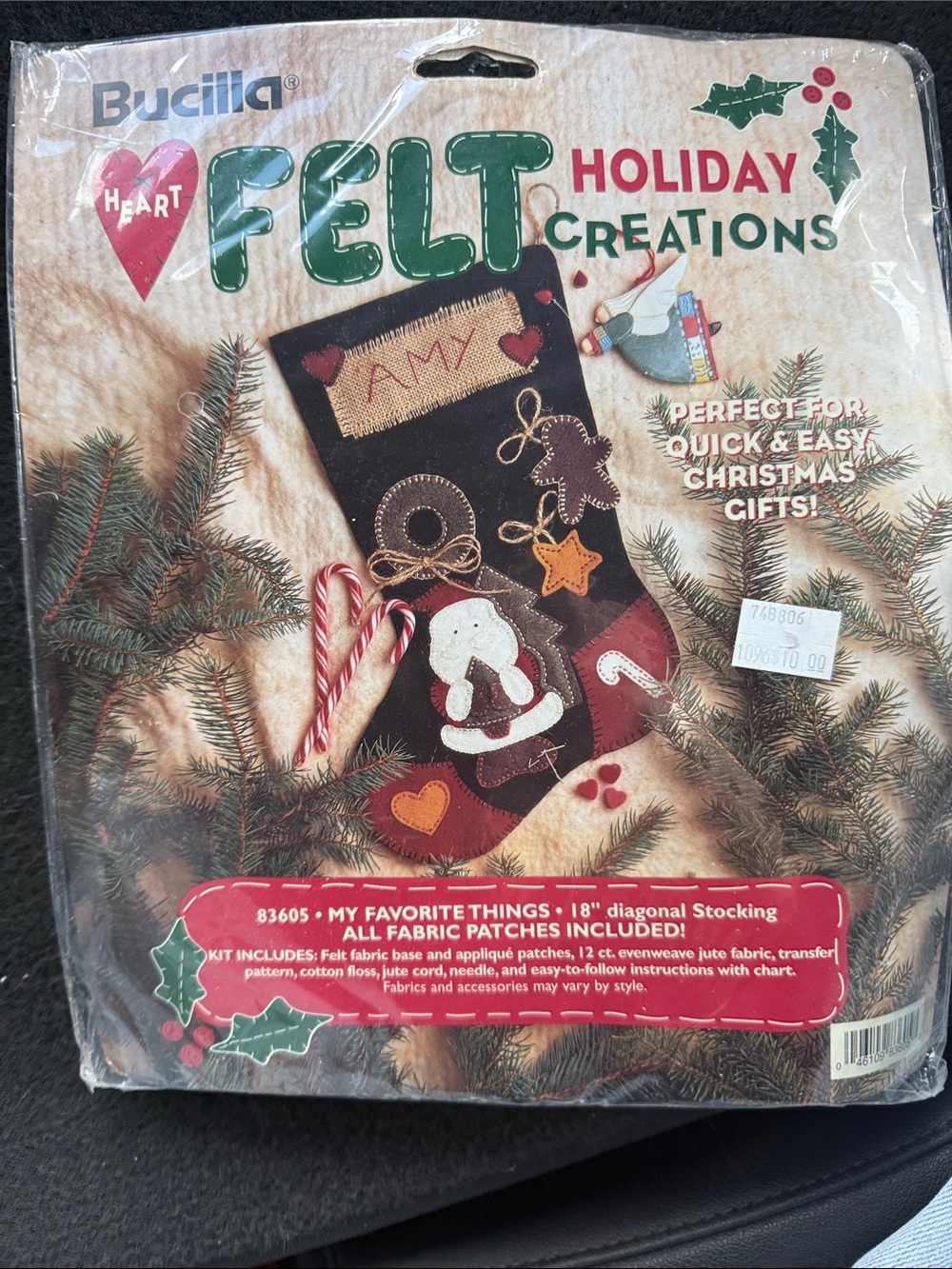 Bucilla Brown Holiday Felt Stocking Kit with Festive Appliqués UNOPENED